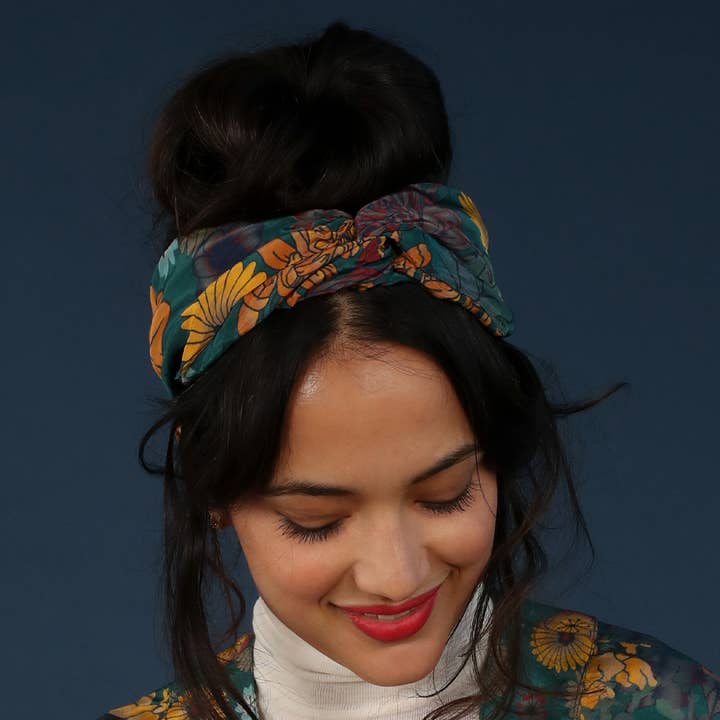 Trailing Wisteria Elasticated Headband - Teal for wholesale by Powder Design inc - US