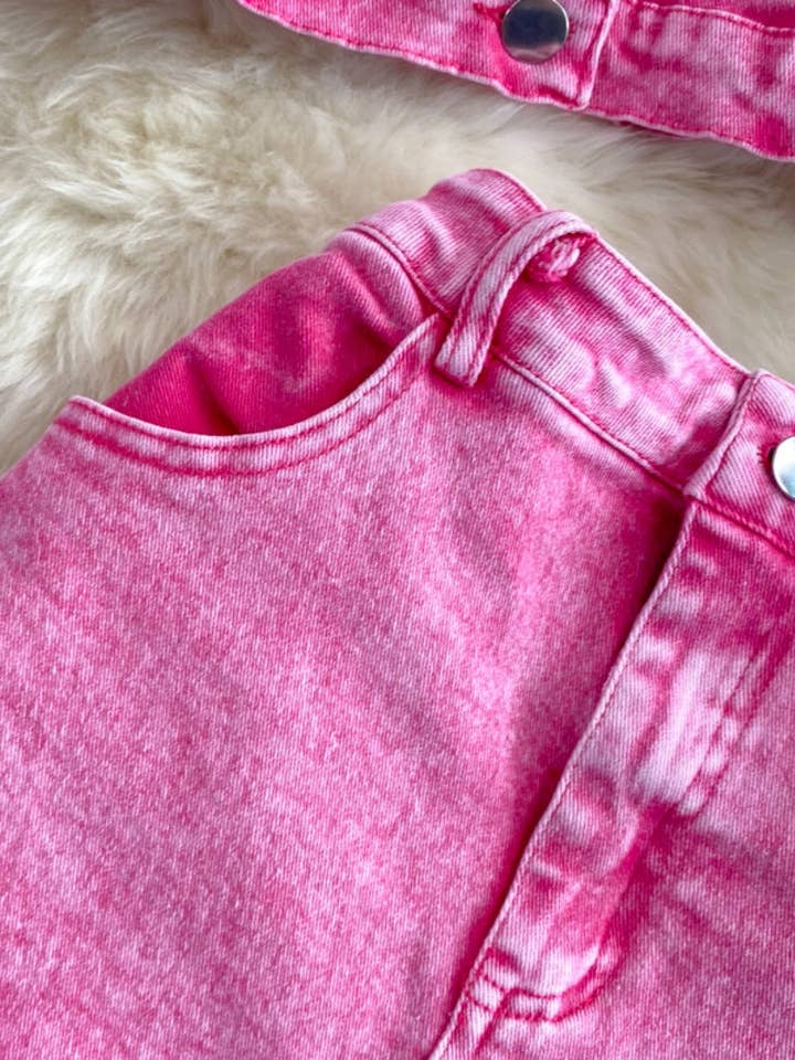 PINK Denim Cropped Jacket and Split-Hem Midi Skirt Set for wholesale on Faire13