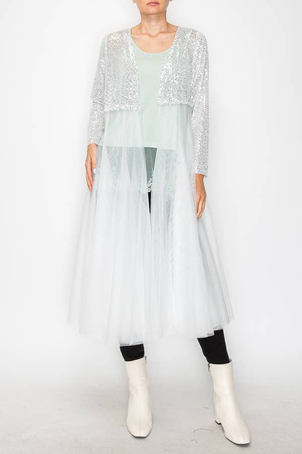 Origami Apparel ~  Lace and Crochet inspired - Venta al por mayor Chaqueta - Mujer - Deslumbrante abrigo largo de lentejuelas con falda de tul - 47690