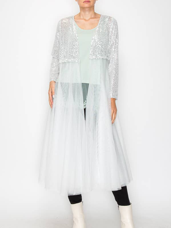 Origami Apparel ~ Lace and Crochet inspired - Venta al por mayor Chaqueta - Mujer - Deslumbrante abrigo largo de lentejuelas con falda de tul - 47690