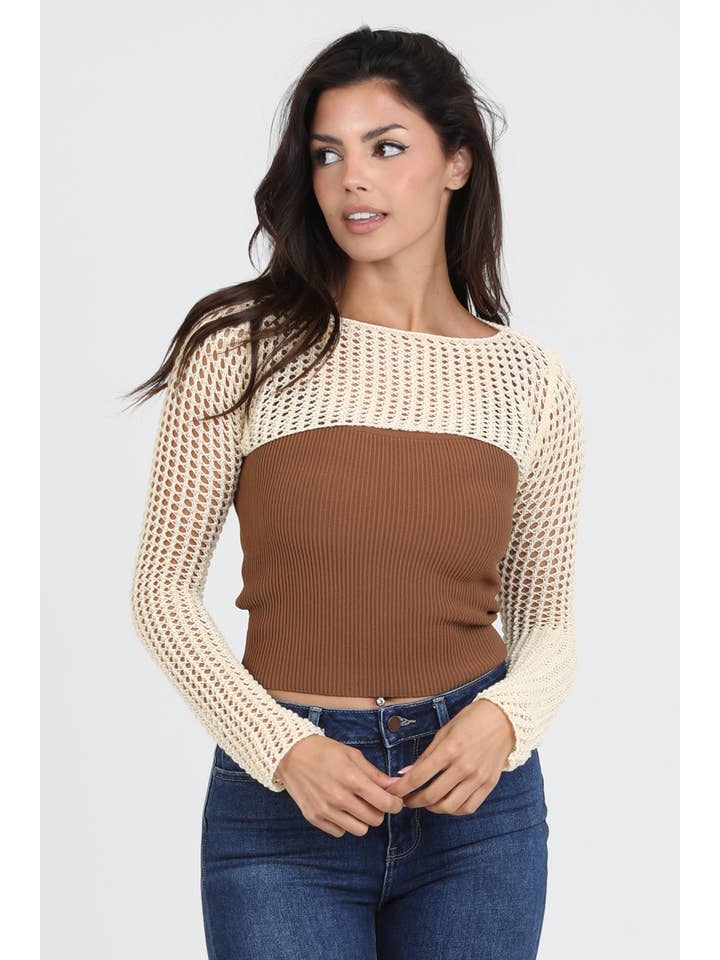 ANGIE - Wholesale Knit Sweater - Women's - XHS49-ASIS LATTICE SHRUG SWEATER