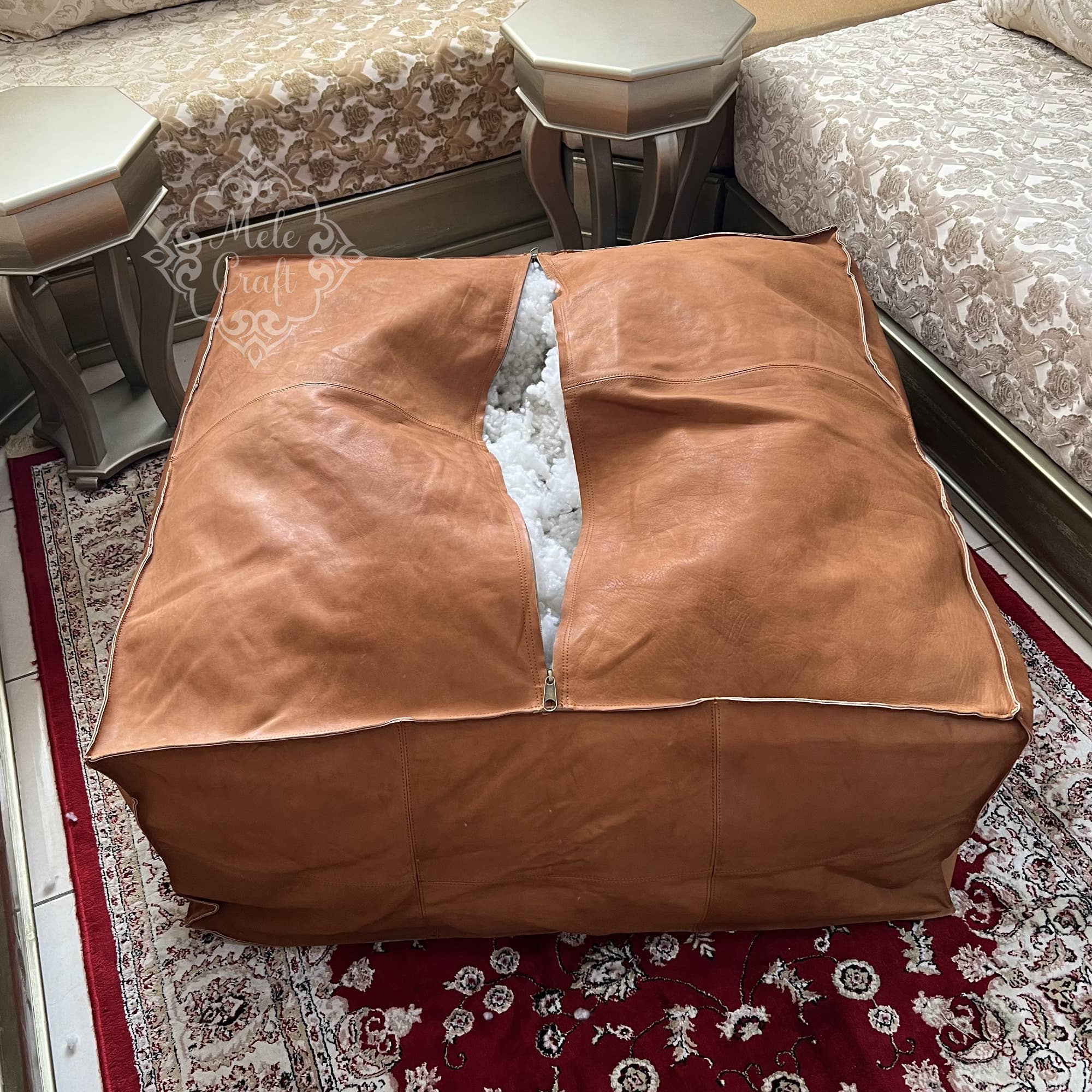 Melecraft - Wholesale Ottoman - Handmade Furniture | CowHide Leather OttomanTable-Unstuffed10