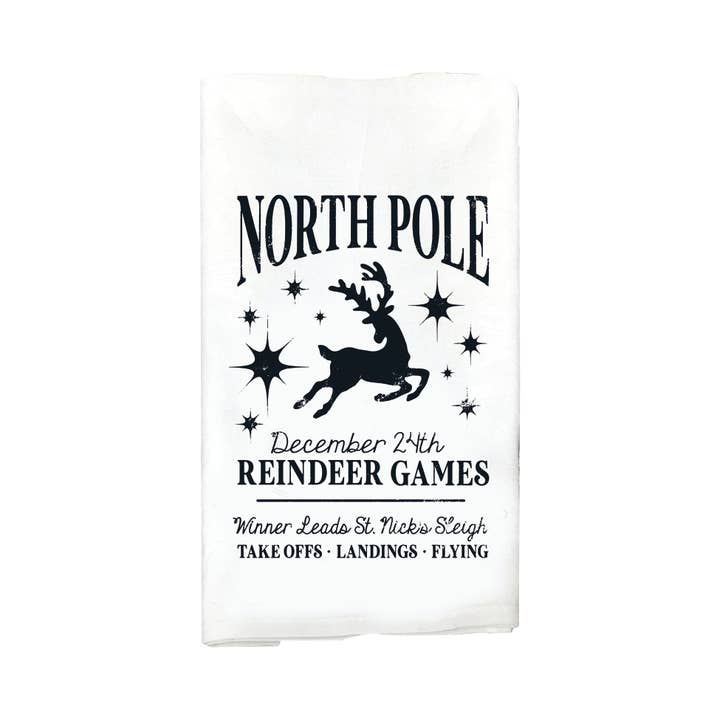 Kendrick Home - Wholesale Tea Towel - North Pole Reindeer Games Towel