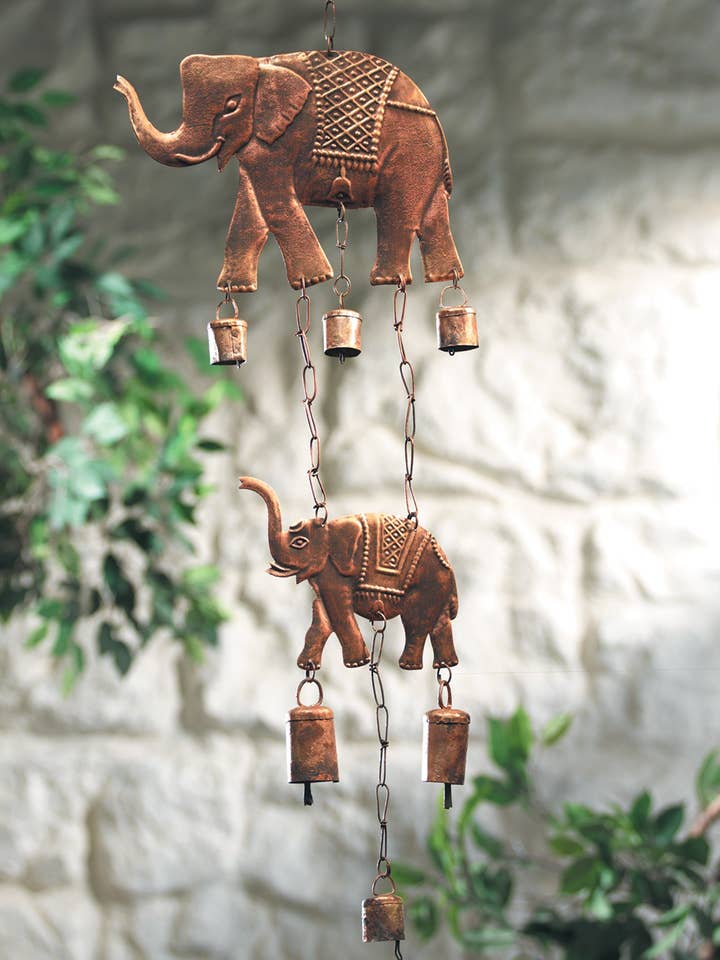 Windchime with 2 Elephants and Bells for wholesale by Namaste