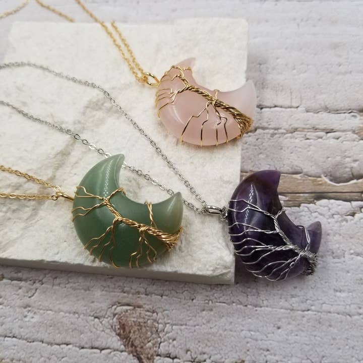 Embrace the Moon Natural Crystal Necklace for wholesale by Treasure Wholesale