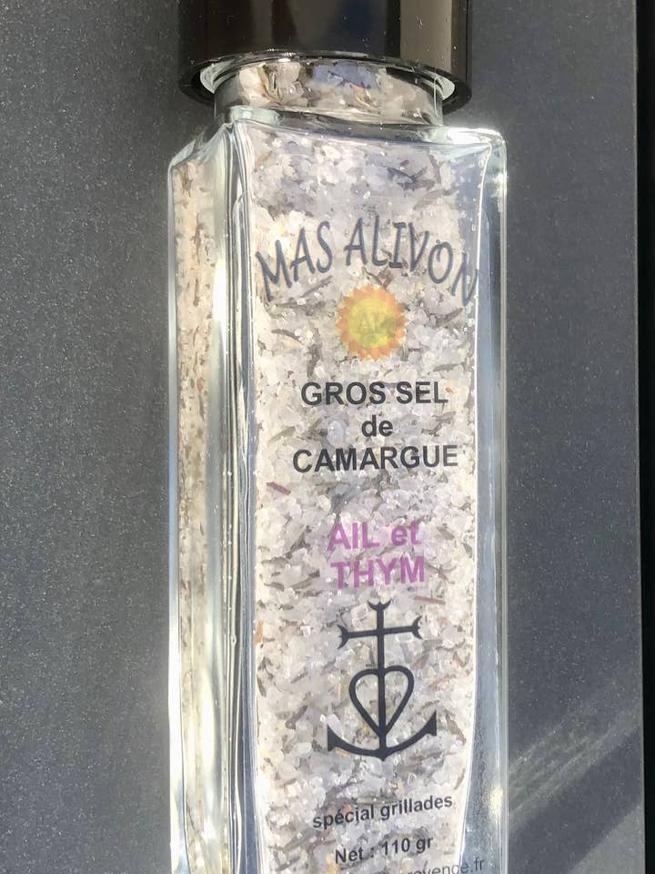 MOULINGROS CAMARGUE SALE AGLIO TIMO 110GR per la vendita all'ingrosso da parte di ACCENT DE PROVENCE