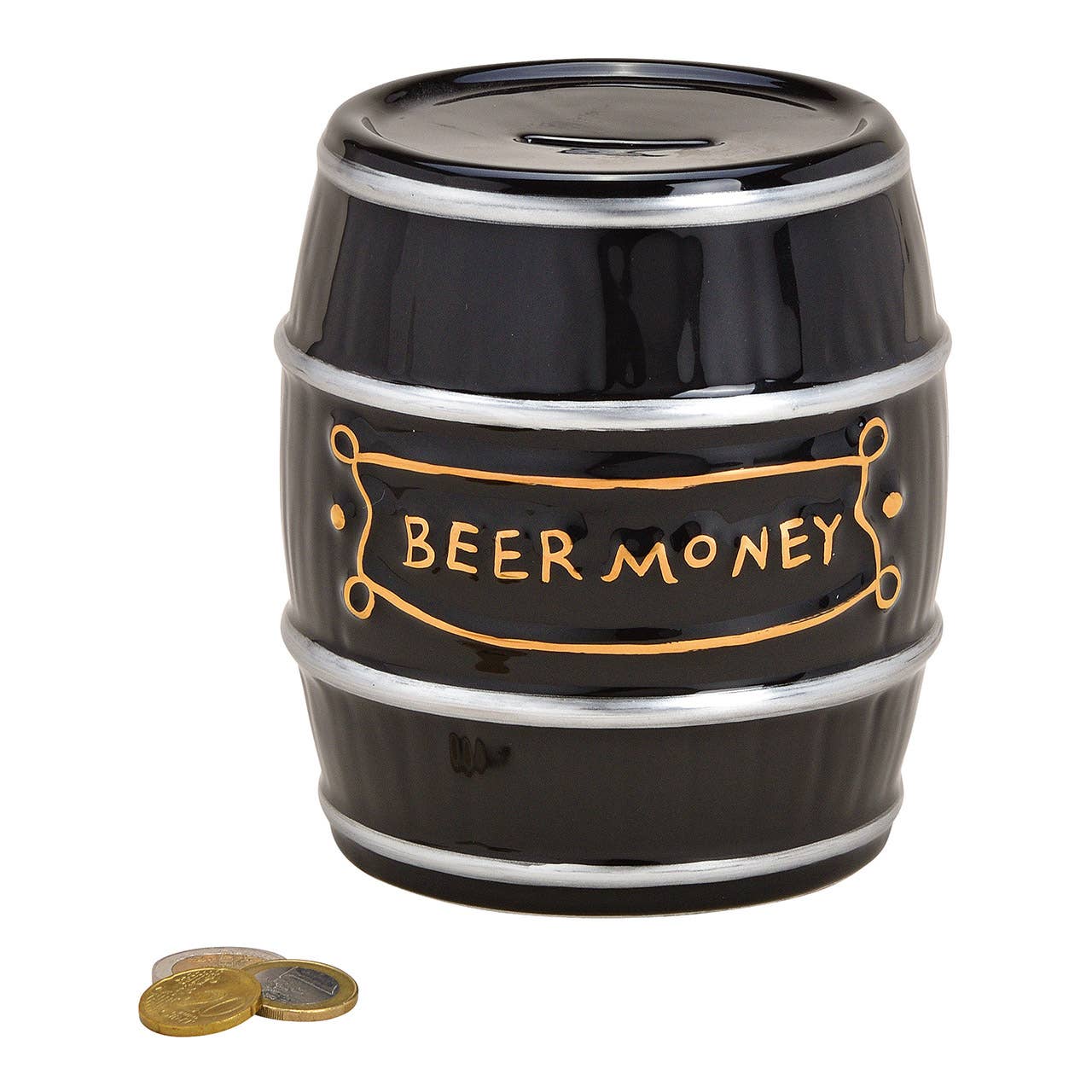 Wurm - Wholesale Money/Piggy Bank - Piggy bank barrel, Beer Money, made of ceramic black (W/H/D) 13x14x13cm0