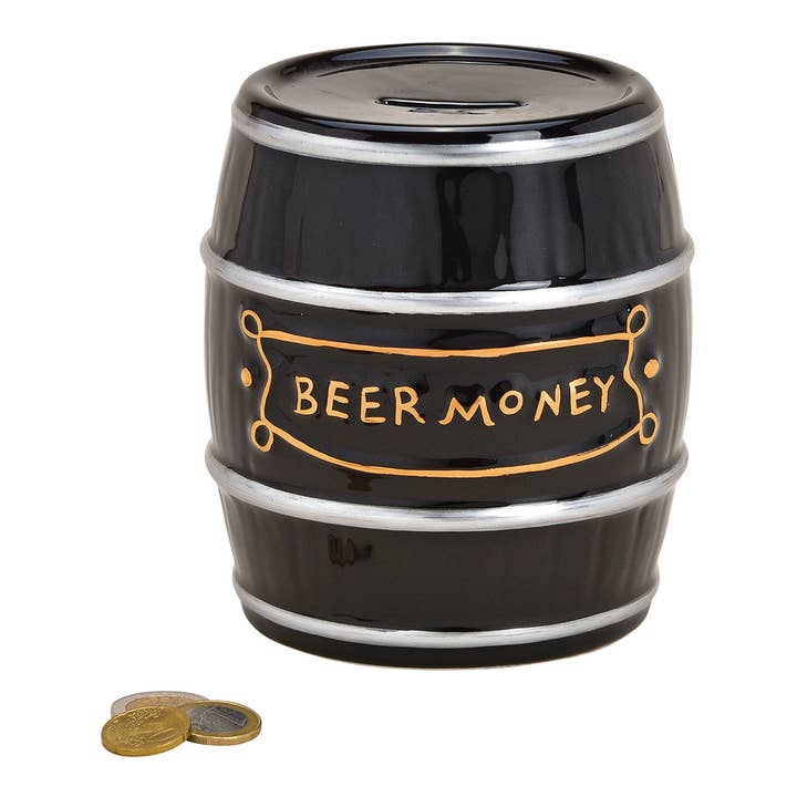 Wurm - Wholesale Money/Piggy Bank - Piggy bank barrel, Beer Money, made of ceramic black (W/H/D) 13x14x13cm