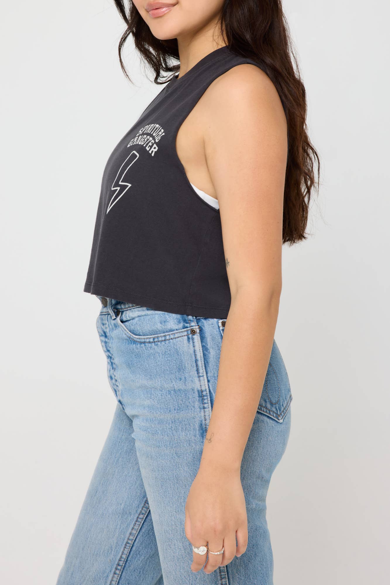 Vintage Black SG Bolt Callie Crop Tank for wholesale on Faire2