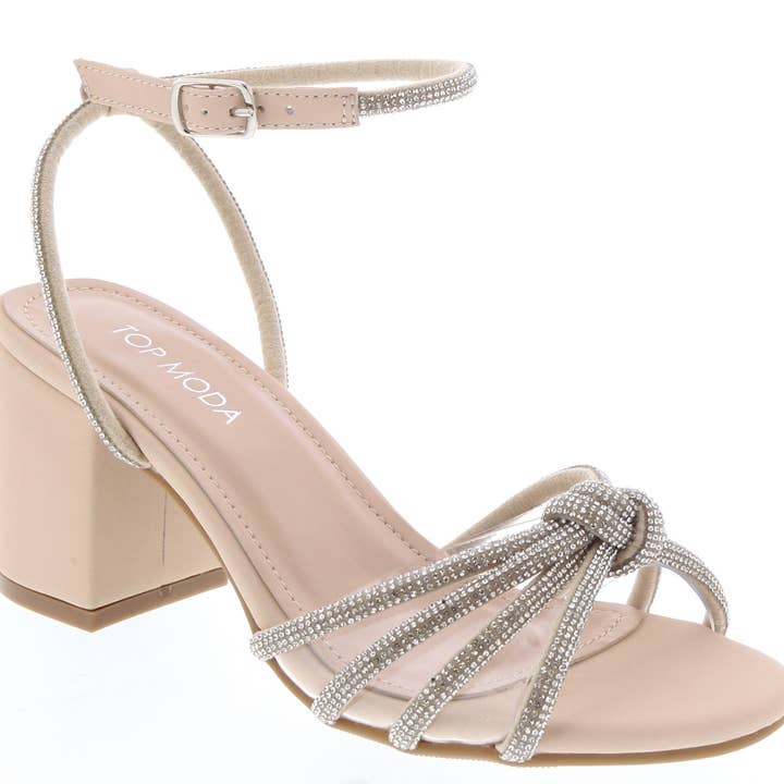 Mars Sky Shoes Wholesale - Wholesale Sandals - Women's - Top Moda DIAMOND-76 Block Heel Rhinestone Knot Strap Sandals