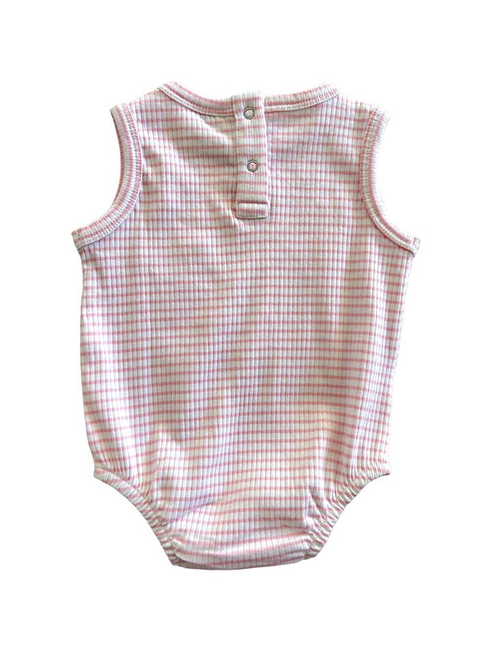 SIIX Collection - Wholesale Bodysuit (Non-Footed) - Baby - Pink Stripe / Organic Ribbed Dune Bubble