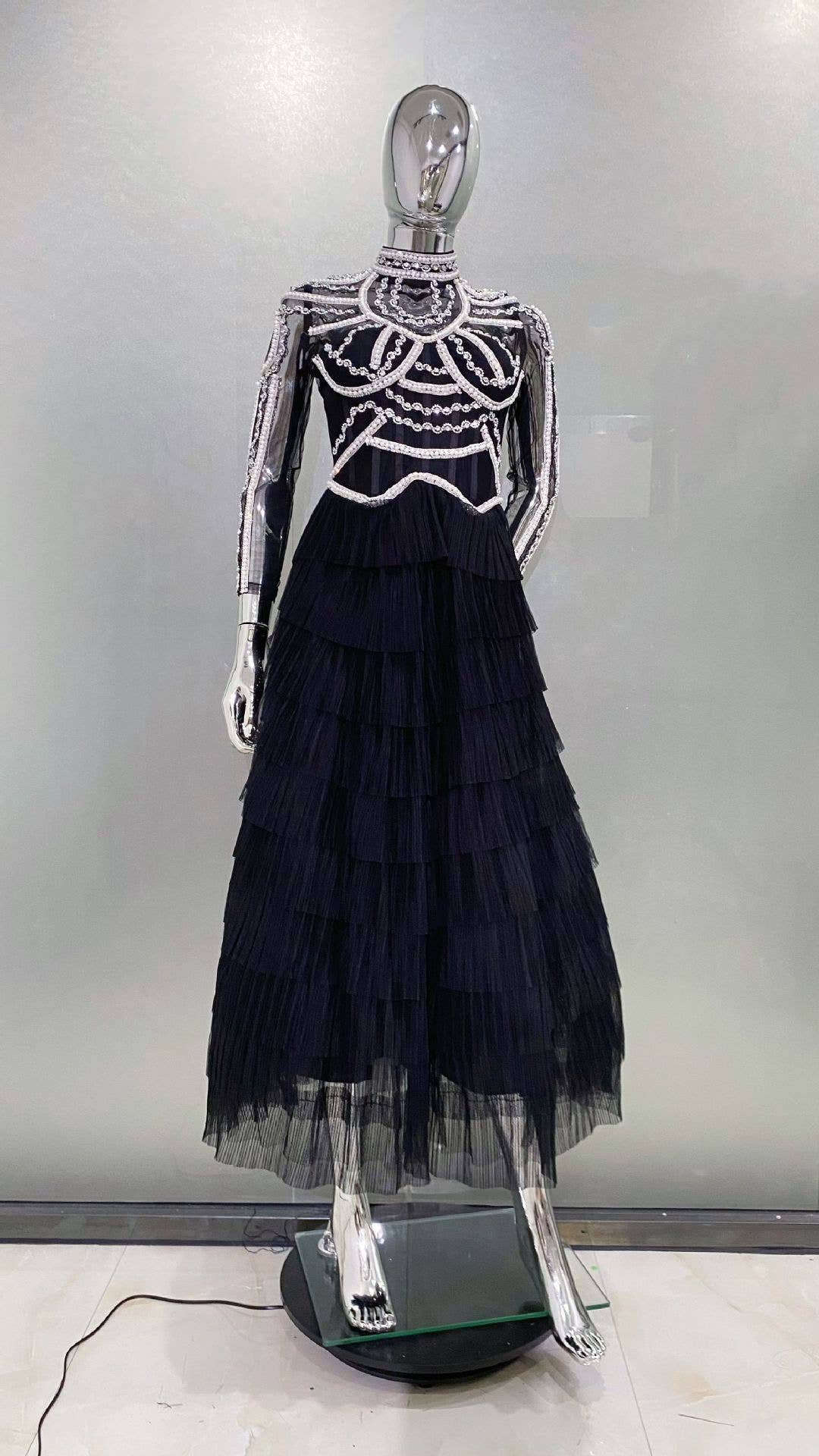 Black SY451 Luxury Handmade Beaded Dress with Fluffy Tulle Skirt for wholesale on Faire6