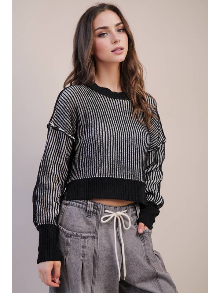 VERY J - Wholesale Pullover-trui - Dames - 12W3092N-Tweekleurige gestreepte trui met casual strepen22