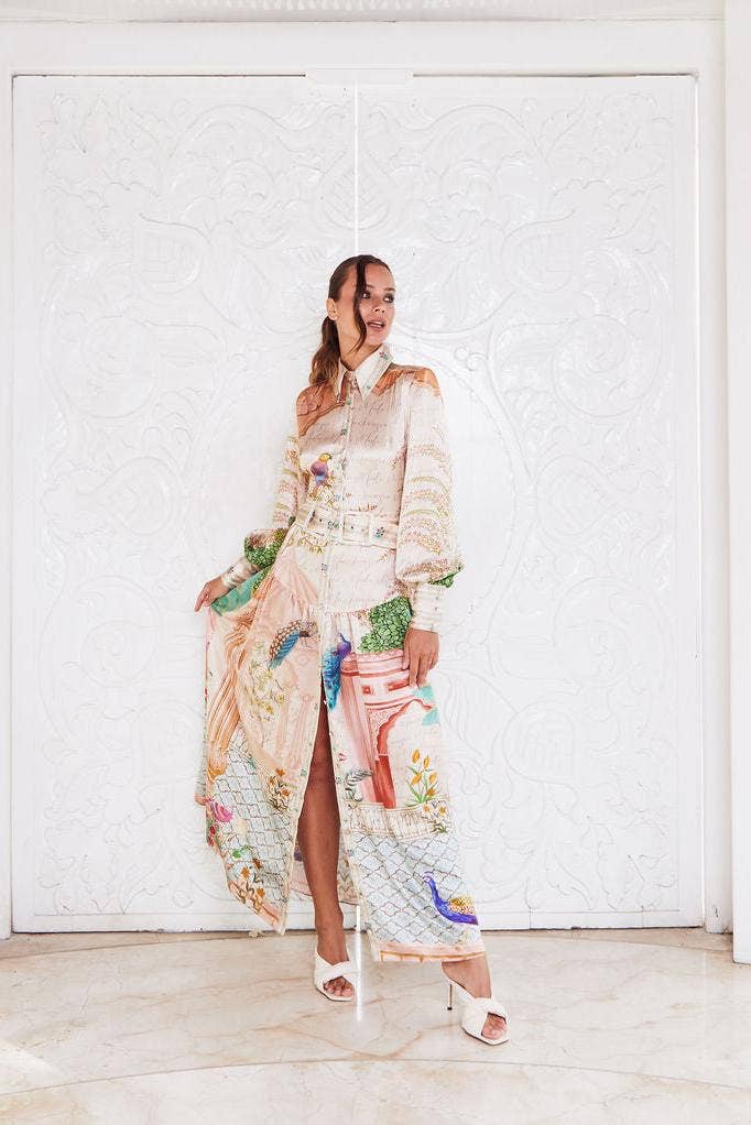 MACKENZIEMODE – Vestido - Mulher por atacado – Vestido longo Empress Silk com estampa Pavão12