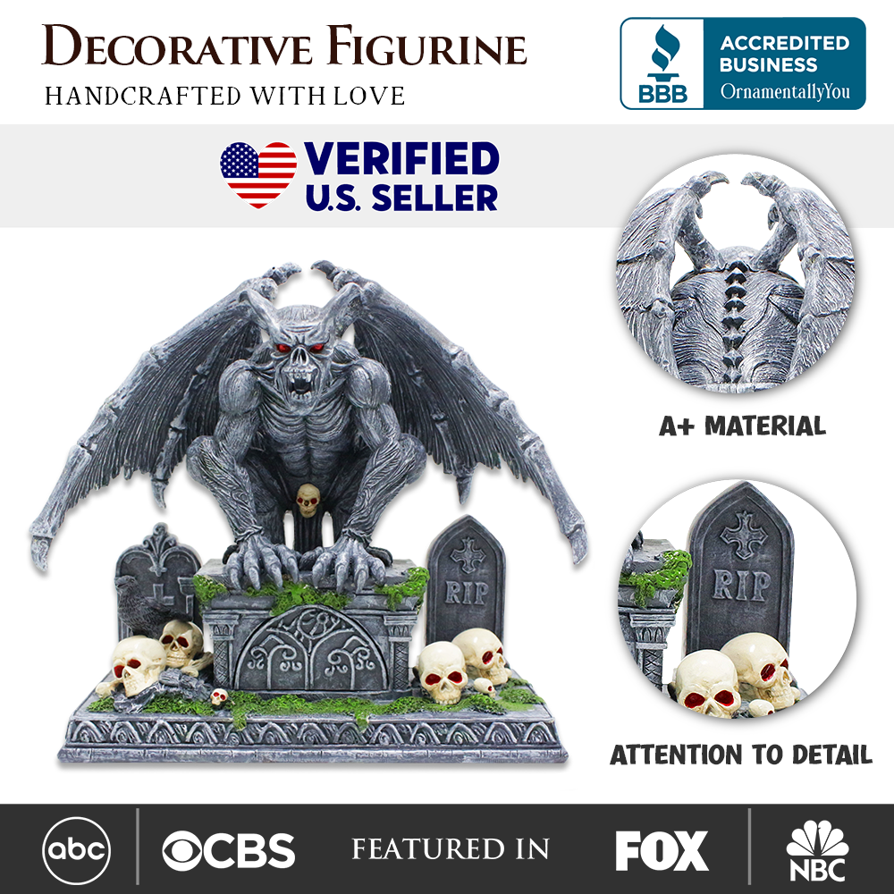OrnamentallyYou - Wholesale Decorative Figurine - Grave Guardian Gargoyle Figurine, 10" Solar Powered1