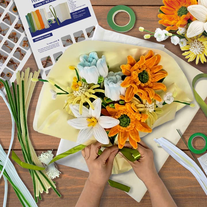 Hands Craft Intl - Wholesale DIY craft kit - DIY Chenille Flower Bouquet Kit – Orange Mix4