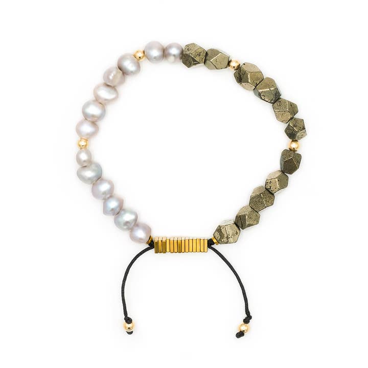 Raw Pyrite & Fresh Water Pearl Bracelet for wholesale by Popvibe