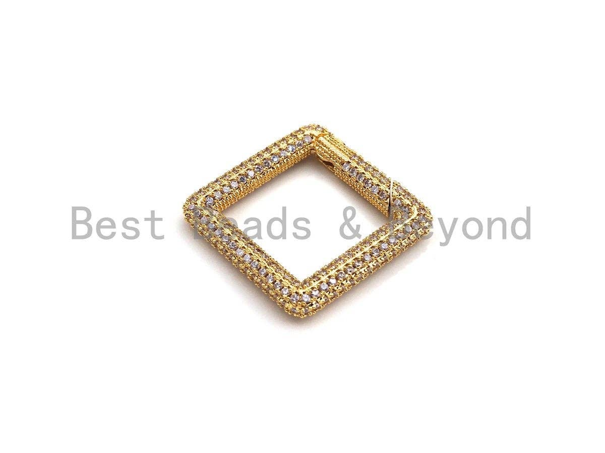 BestBeads&Beyond - Wholesale Sluiting - Volledig CZ Micro pave veer karabijnhaaksluiting, goud/rose goud/zilver/zwart, vierkante vorm karabijnhaaksluiting, 27 mm, sku #H2612