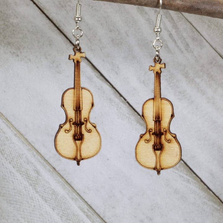 Cello Wooden Dangle Earrings for wholesale by Cates Concepts