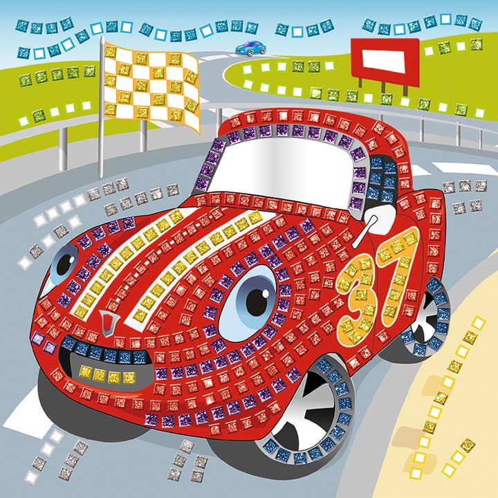 URSUS® / Buntpapierfabrik Ludwig Bähr GmbH & Co. KG – Großhandel Bastelset – Kinder – Moosgummi-Mosaik "Glitter Rennwagen"