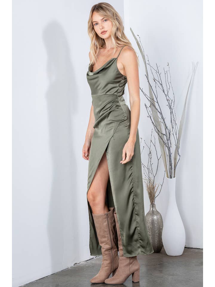 Gypsie Jane - Wholesale Dress - Women's - Silk Satin solid maxi dress with slit