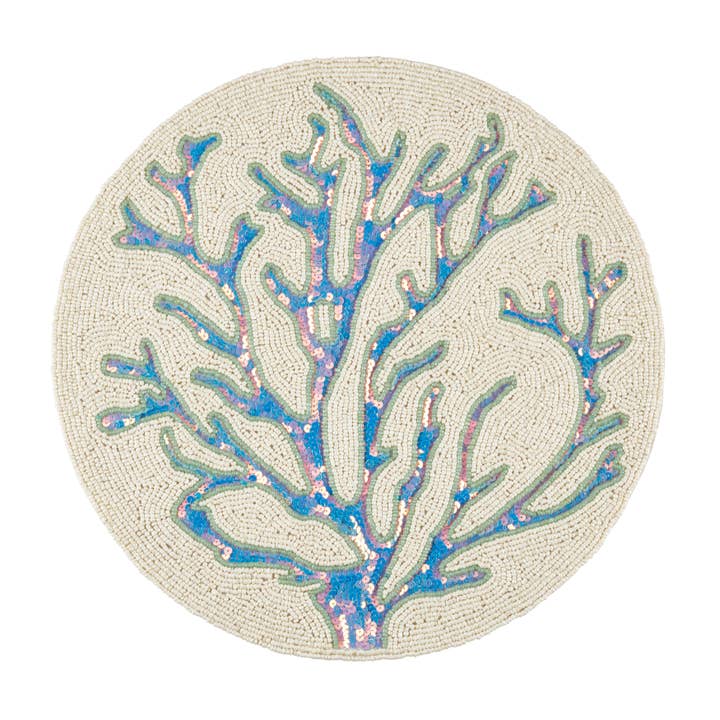 Coastal Coral Beaded Placemat for wholesale by Saro Lifestyle