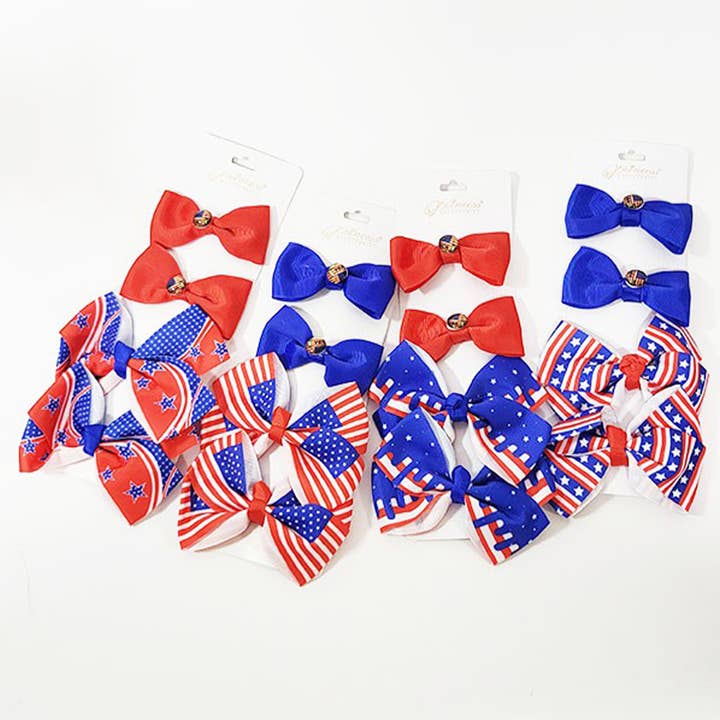 Assorted Color 4 pcs American Flag Hair Bow Set for wholesale on Faire