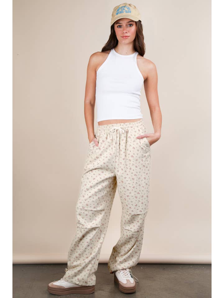 VERY J - Wholesale Pants - Women's - NP70723-Floral Printed Linen Parachute Pants15