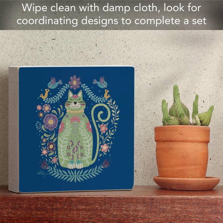 Conimar Promotions - Wholesale Sign - "BOHO Tall Cat" Solid Wood Block Sign 3.75" 6