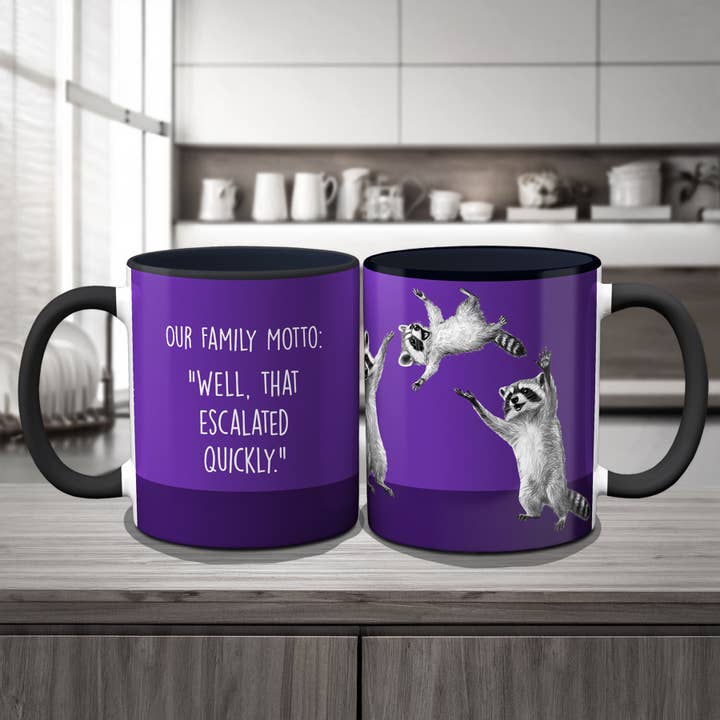 Raccoon Family Motto Coffee Mug for wholesale by Pithitude
