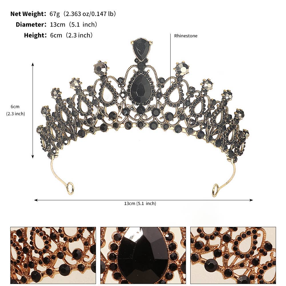 Tourtiwi - Wholesale Tiara - Women's - Obsidian Tiara Rhinestone Alloy Headdress Black Crown48