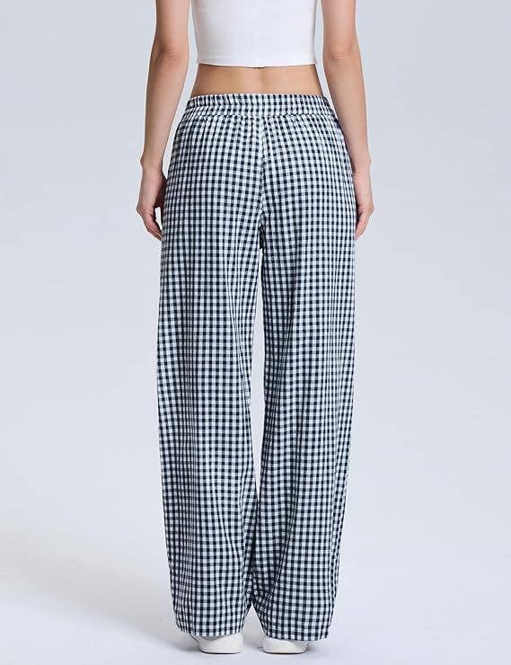 HIDDENBRAND - Wholesale Pants - Women's - Plaid Print Slacks Wide-Leg Lounge Pants4