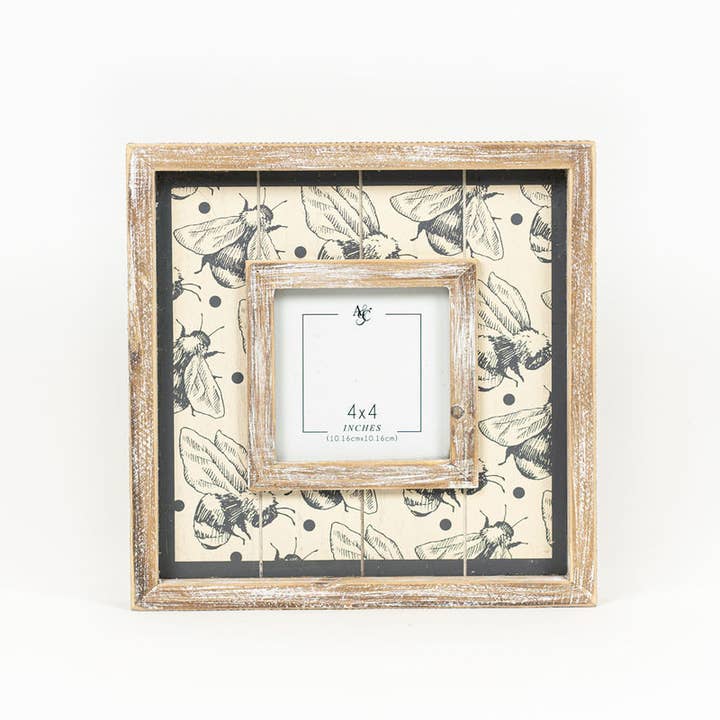 Adams & Co. - Wholesale Picture Frame - 15663 - 10x10x1.5 wd phto frm (BEES) gy/tn (4x4)