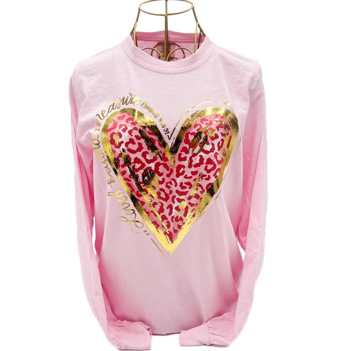 Guldfolie Röd Leopardhjärta Långärmad Skjorta - 725 för wholesale av Rachel Brooks Design, LLC