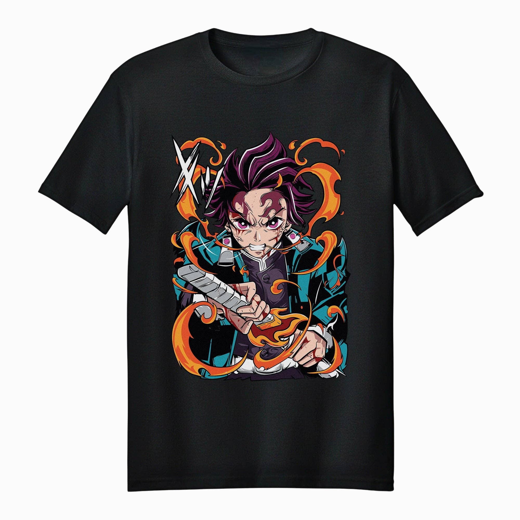 Fundom - Vente T-shirt à imprimés – unisexe - T-shirt unisexe adulte Demon Slayer Tanjiro Forme de Flamme0