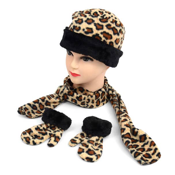 Selini New York - Vente Ensemble d'accessoires pour l'hiver – enfant - Ensemble d'hiver imprimé Jaguar avec garniture en fourrure1