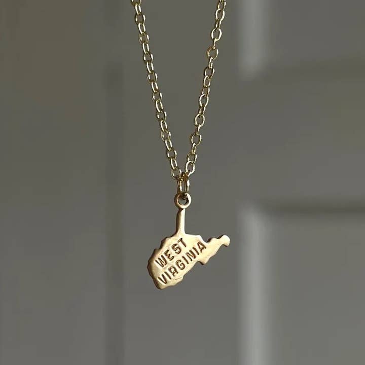 West Virginia Necklace Vintage Dainty Charm WVU Jewelry for wholesale by The Brass Era