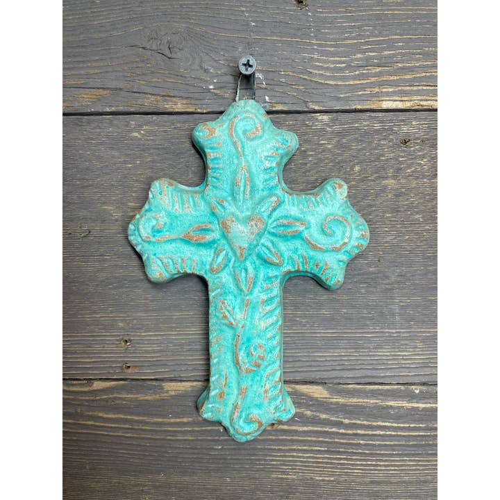 Hugo-Flower Clay Cross-Handmade-ER-Wall-4.5x6.5-Small-Mint for wholesale by My Amigos Imports
