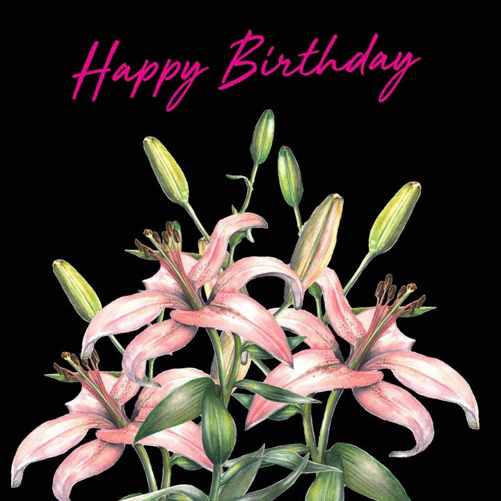 Verjaardag wenskaart - Pink Stargazer Lily - Zwart voor wholesale door Zaquarella
