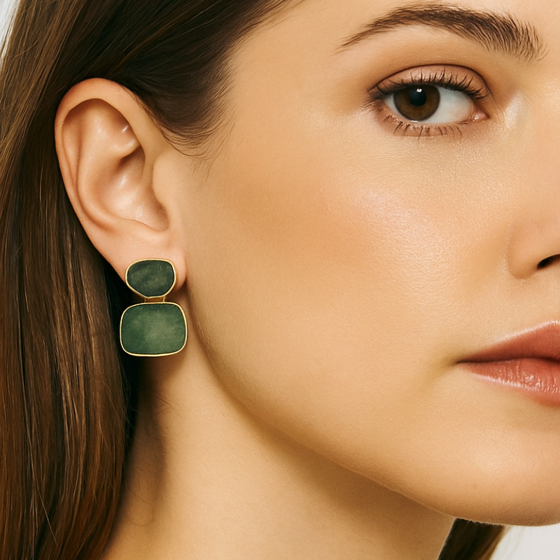 El Joyero – wholesale Stud/post earrings – Aquamarine & Strawberry Quartz Dual Stone Handmade Studs2