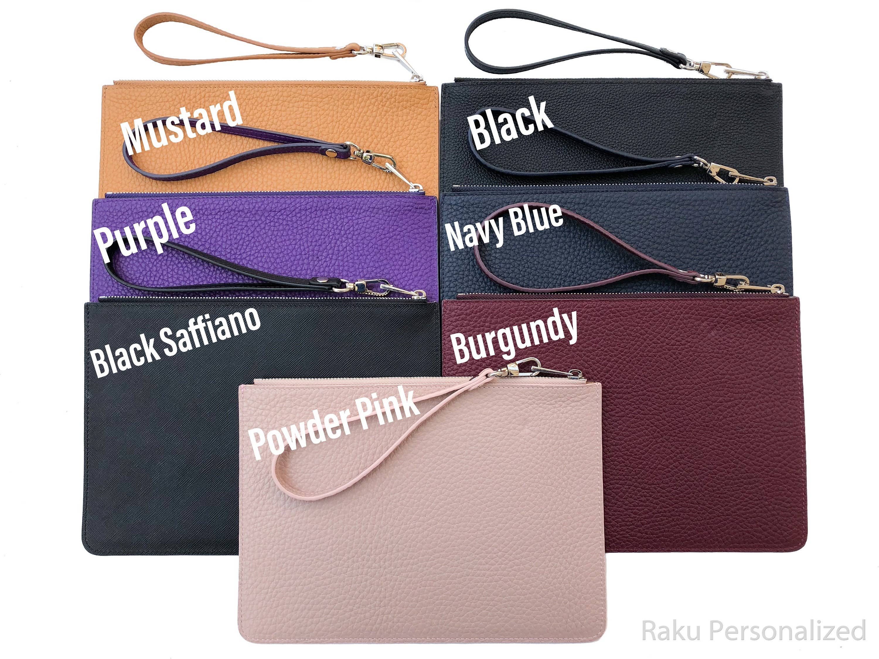 rakupersonalized - Vendita all'ingrosso Pochette - Donna - Pochette regalo per damigella d'onore borsa cosmetica personalizzata, custodia per trucco in pelle blu navy per damigella d'onore, pochette da polso personalizzata blu navy7