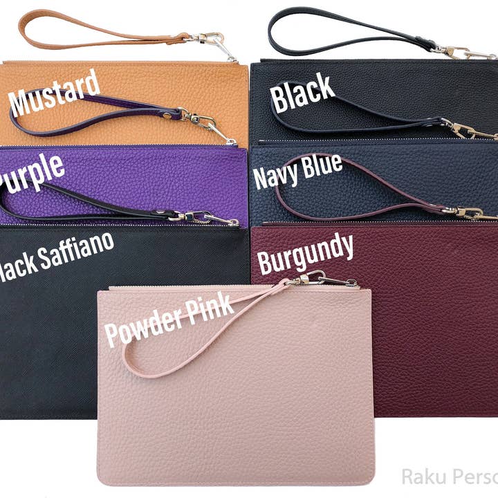 rakupersonalized - Vendita all'ingrosso Pochette - Donna - Pochette regalo per damigella d'onore borsa cosmetica personalizzata, custodia per trucco in pelle blu navy per damigella d'onore, pochette da polso personalizzata blu navy7