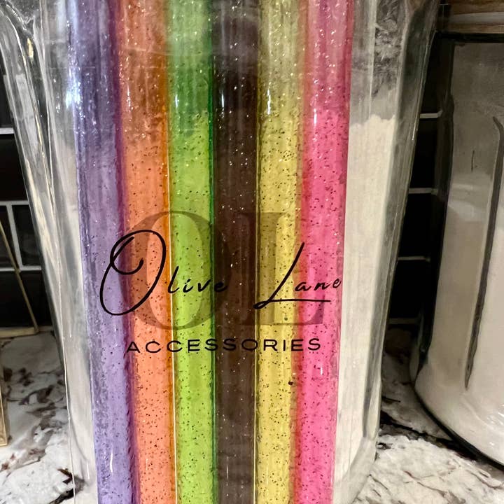 Olive Lane Accessories - Wholesale Drinking Straw - Bright Glitter 6-pack SET Straws (40oz Tumbler)1