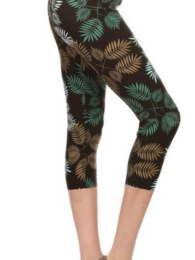 Leggings taglia unica in stile CAPRI con stampa foglie di felce per la vendita all'ingrosso da parte di Love 4 Leggings