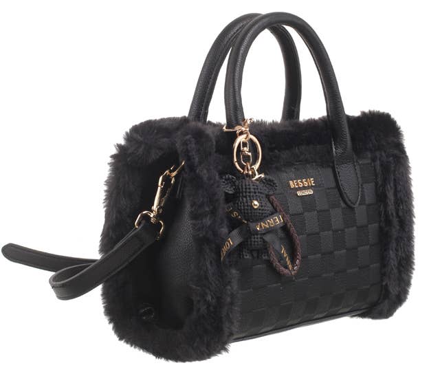Bessie London - Wholesale Top Handle Bag - Women's - TEDDY FURRY BARREL BAG0