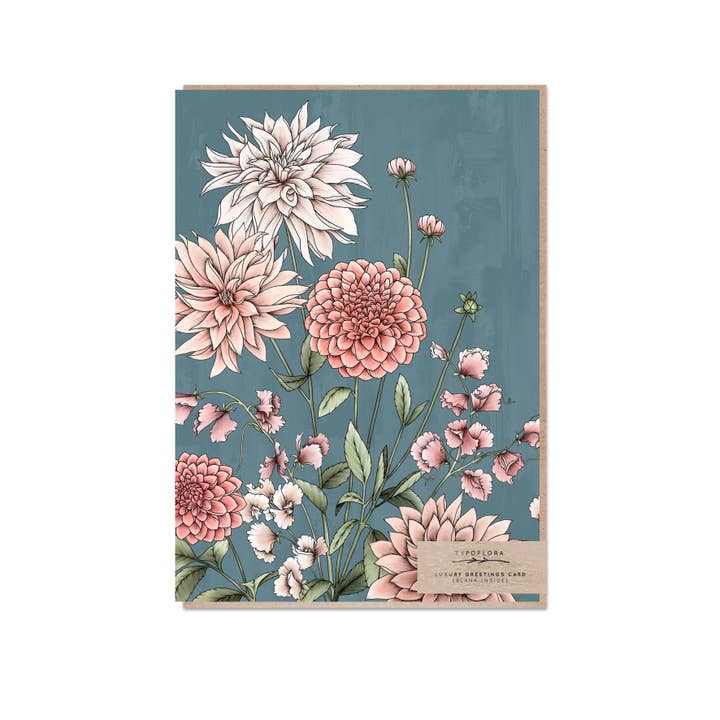 Typoflora - Wholesale Everyday Greeting Card - Dahlias Portrait Card