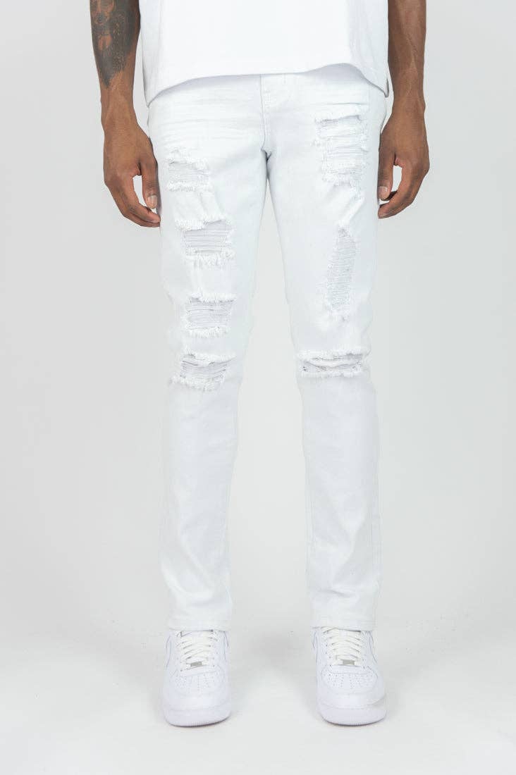 Blanc Pantalon skinny déchiré en sergé de couleur 620 - Blanc en vente sur Faire1