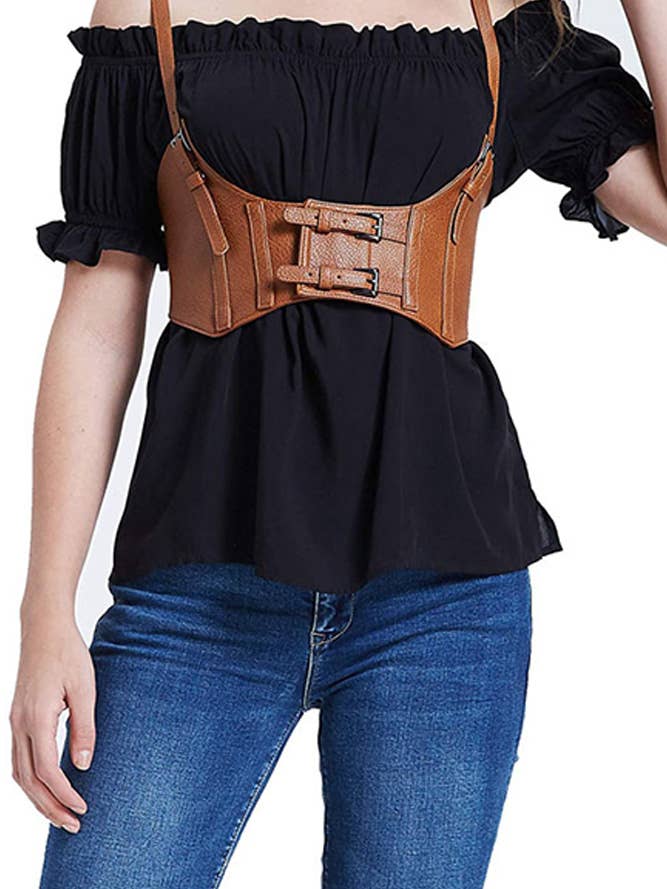 UNISHE - Wholesale Corset - Women's - Spaghetti Buckle Leather Corset YDL0238