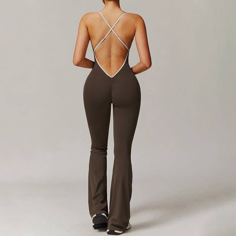 WONDERXFANS - Wholesale Jumpsuit - Women's - Hollow back yoga suit hip-lifting pleated flared jumpsuit4