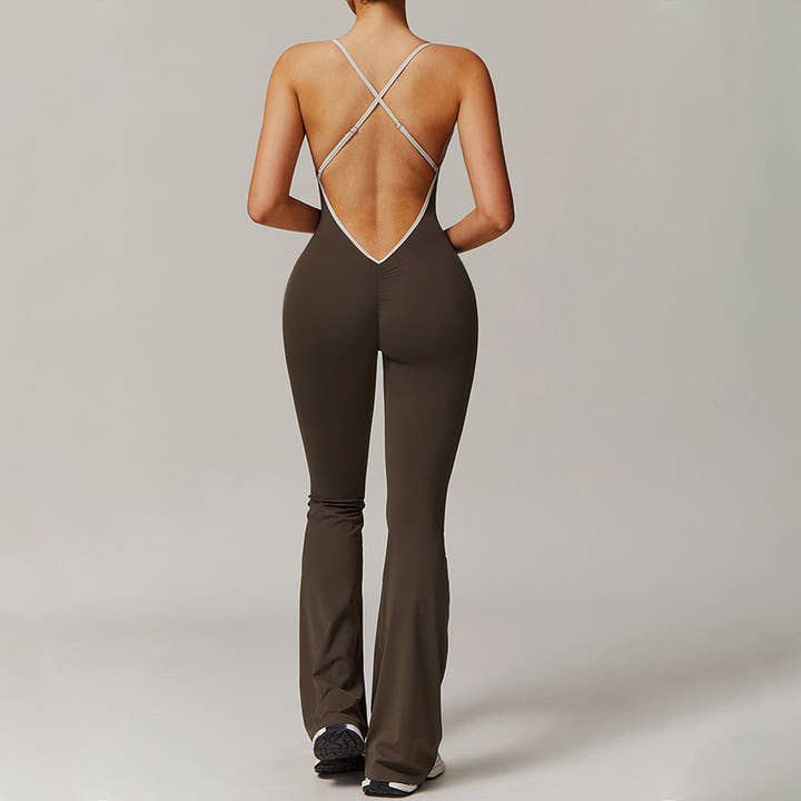 WONDERXFANS - Wholesale Jumpsuit - Women's - Hollow back yoga suit hip-lifting pleated flared jumpsuit4